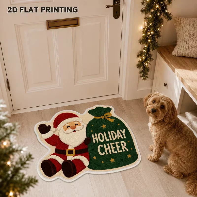 Entrance Mat Santa Shaped Non-Slip Backing & Easy To Clean