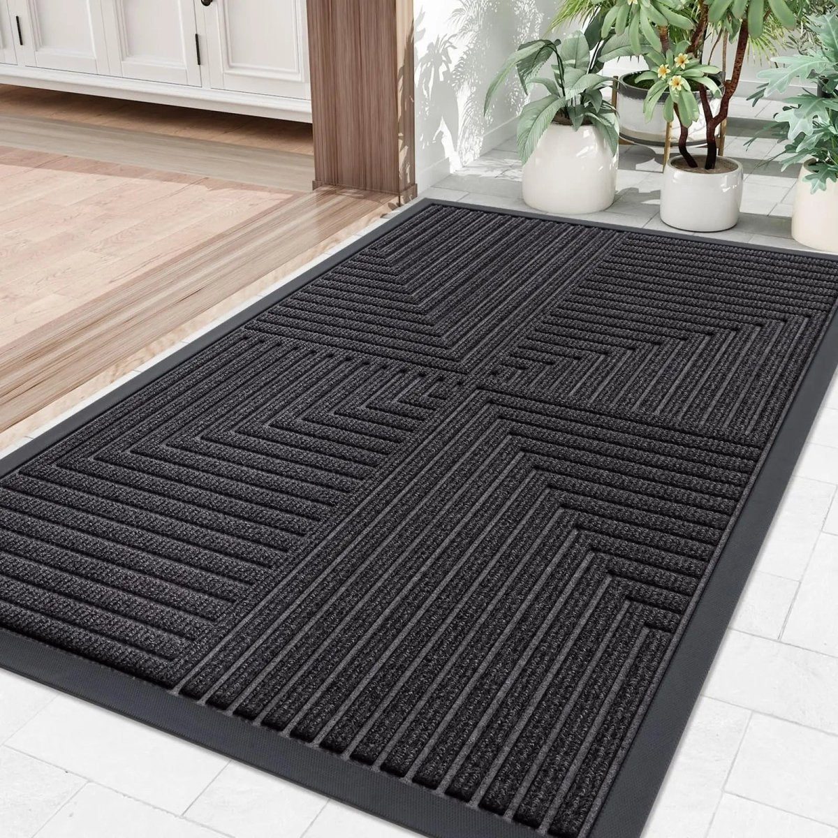 Entryway Floor Mat Striped Dirt-Trapping Non-Slip Rubber Backing