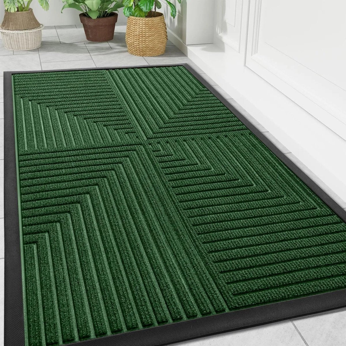 Entryway Floor Mat Striped Dirt-Trapping Non-Slip Rubber Backing