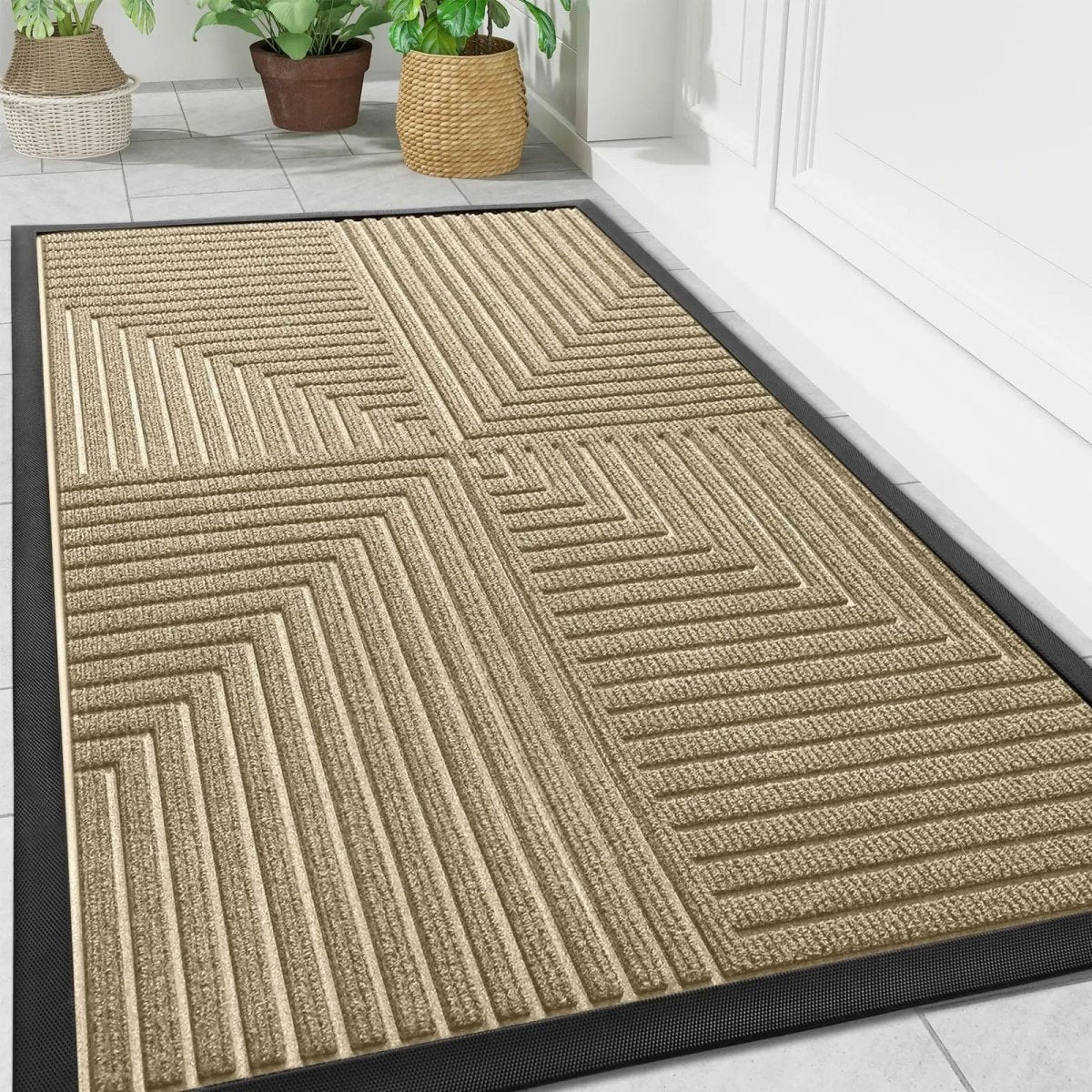 Entryway Floor Mat Striped Dirt-Trapping Non-Slip Rubber Backing