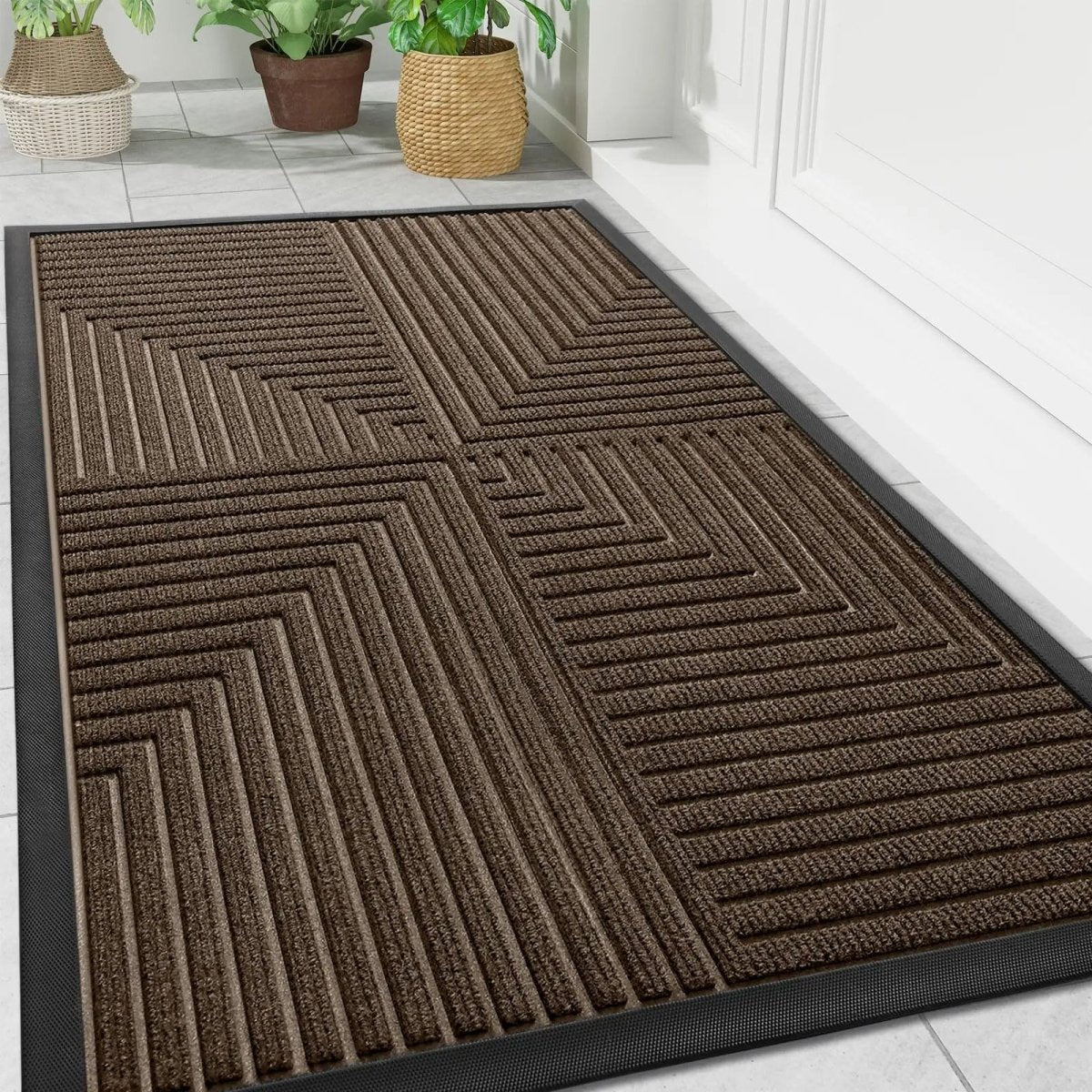 Entryway Floor Mat Striped Dirt-Trapping Non-Slip Rubber Backing