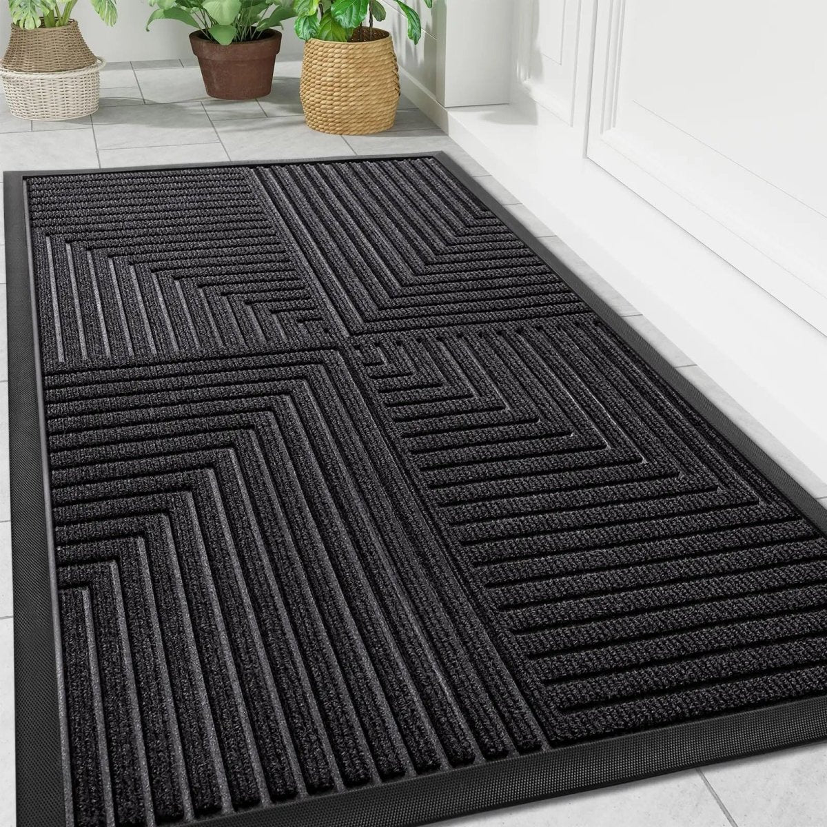 Entryway Floor Mat Striped Dirt-Trapping Non-Slip Rubber Backing