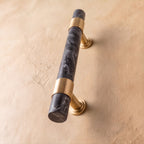 Ergonomic Brass & Marble Cabinet Handle (3.8 in Center-to-Center)
