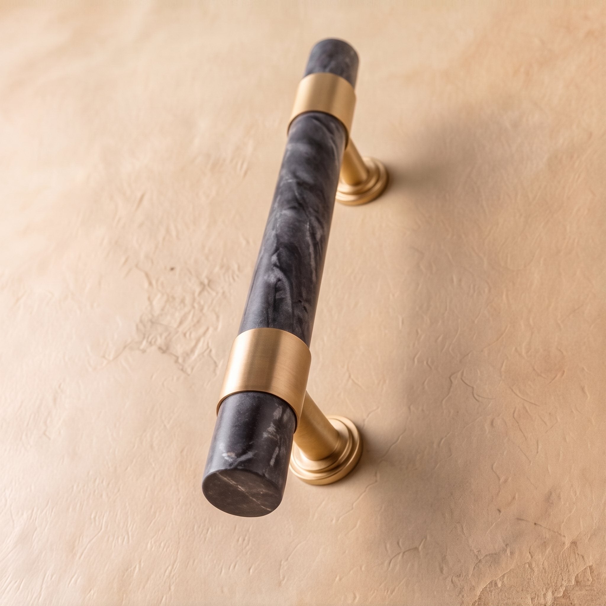 Ergonomic Brass & Marble Cabinet Handle (3.8 in Center-to-Center)