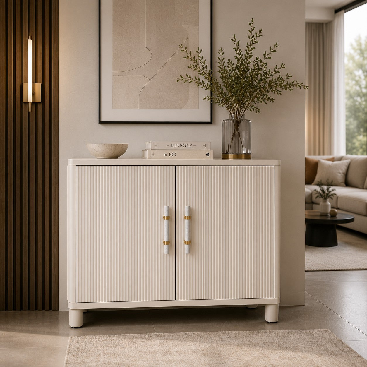 Ergonomic Brass & Marble Cabinet Handle (3.8 in Center-to-Center)