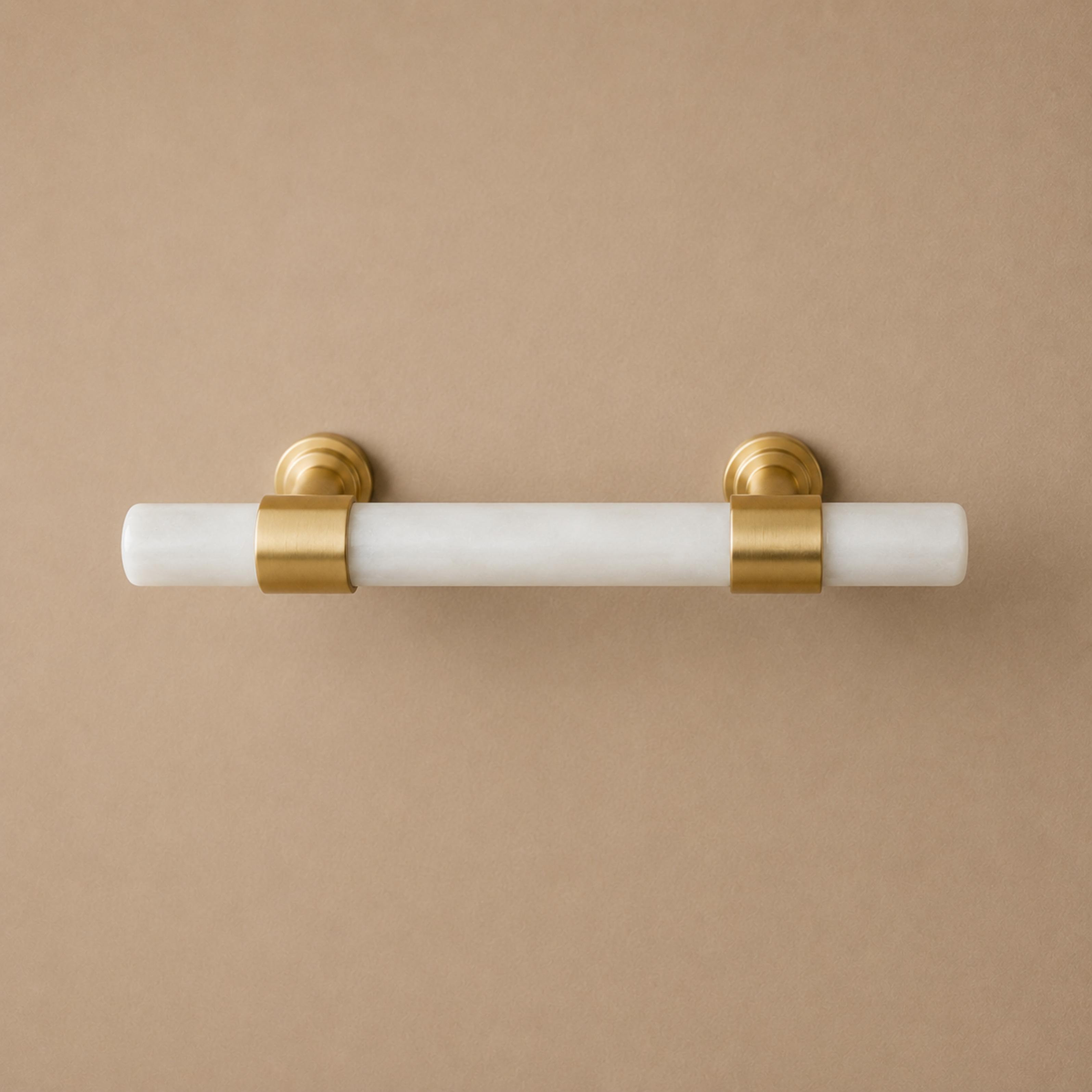 Ergonomic Brass & Marble Cabinet Handle (3.8 in Center-to-Center)