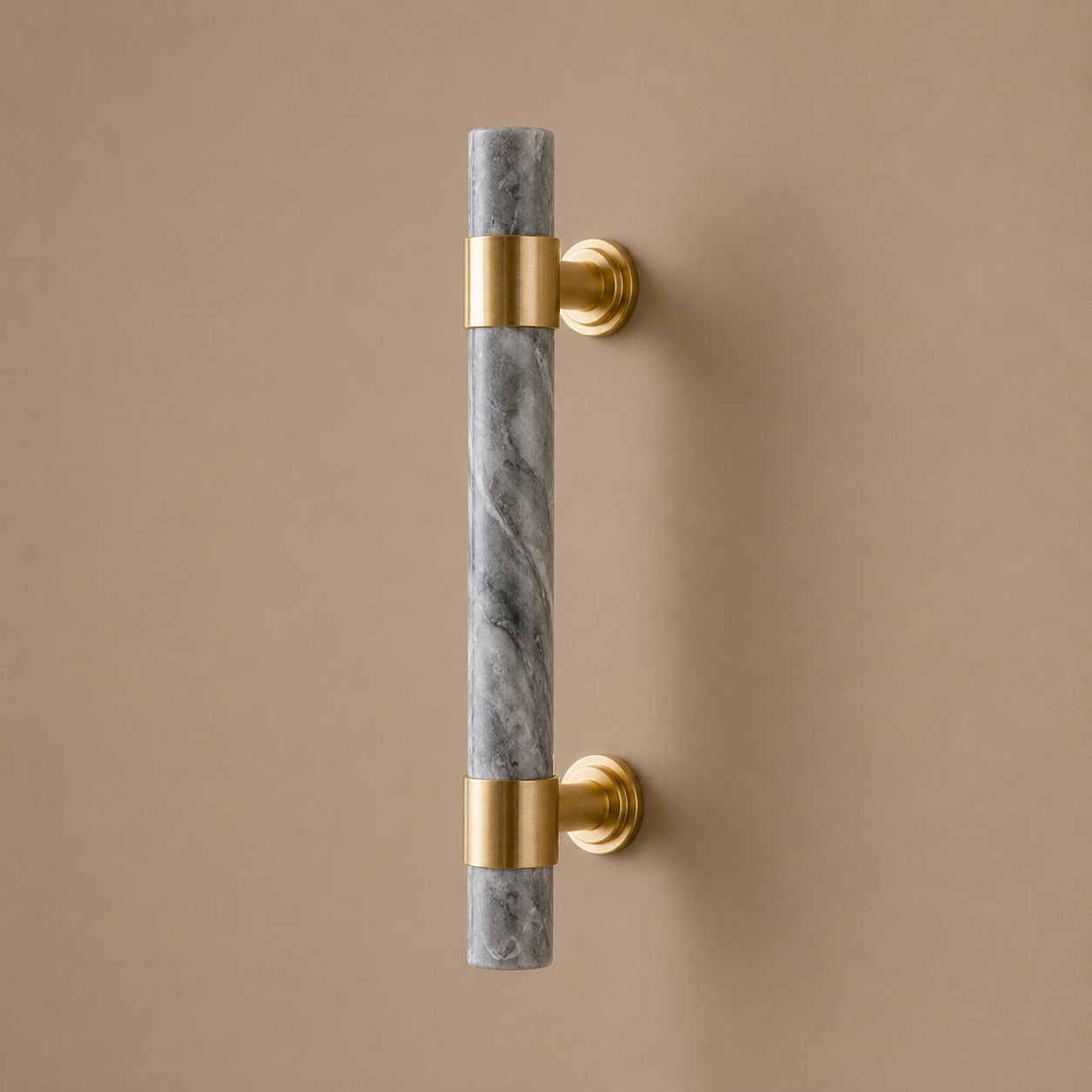 Ergonomic Brass & Marble Cabinet Handle (3.8 in Center-to-Center)