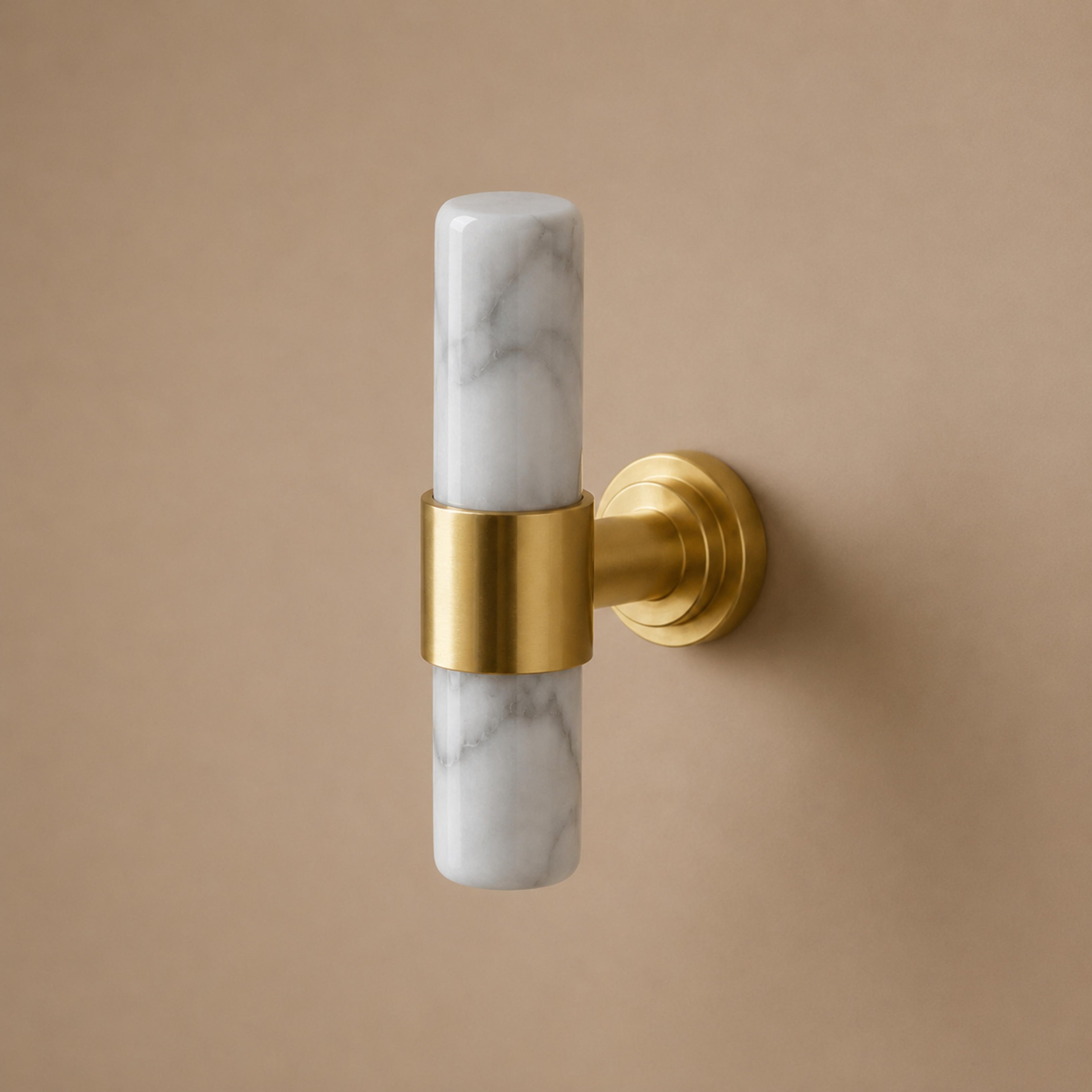 Ergonomic Brass & Marble Cabinet Handle (3.8 in Center-to-Center)