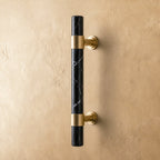 Ergonomic Brass & Marble Cabinet Handle (3.8 in Center-to-Center)