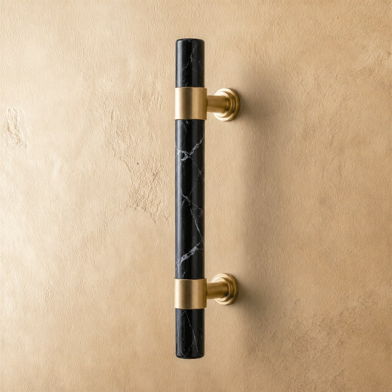 Ergonomic Brass & Marble Cabinet Handle (3.8 in Center-to-Center)