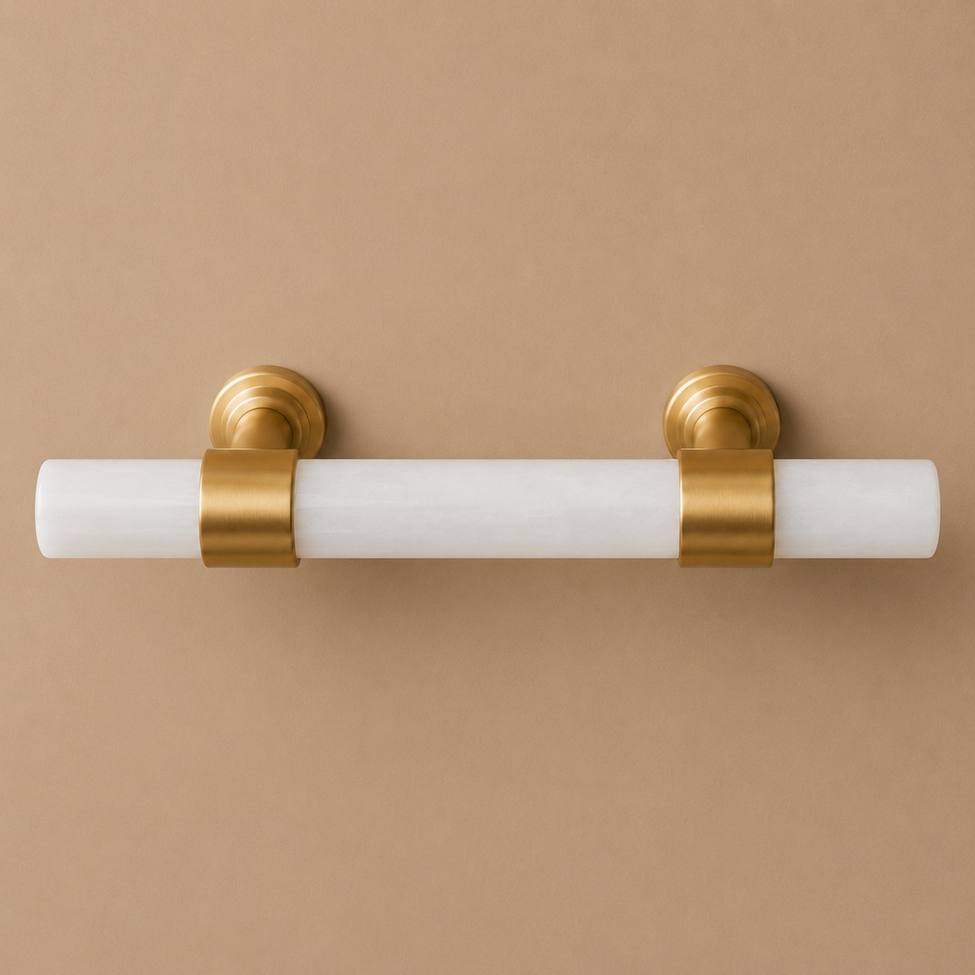 Ergonomic Brass & Marble Cabinet Handle (3.8 in Center-to-Center)