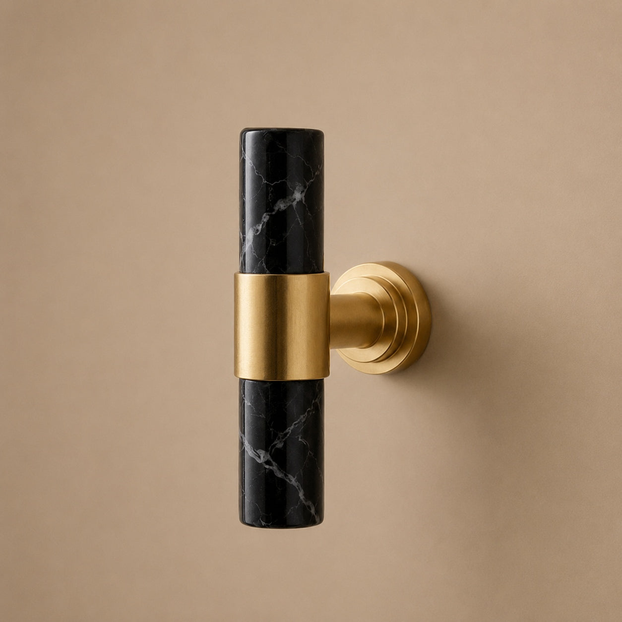 Ergonomic Brass & Marble Cabinet Handle (3.8 in Center-to-Center)