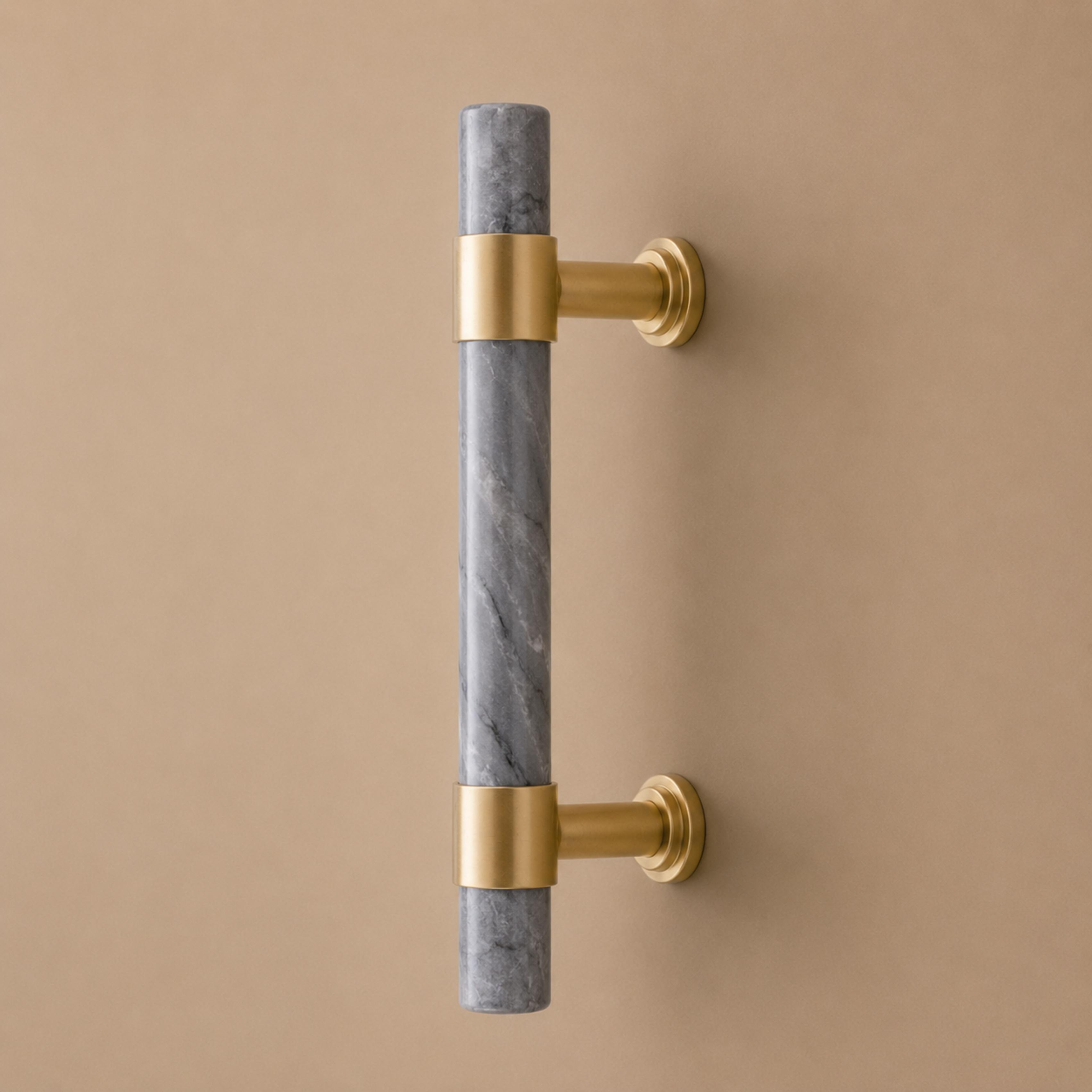 Ergonomic Brass & Marble Cabinet Handle (3.8 in Center-to-Center)