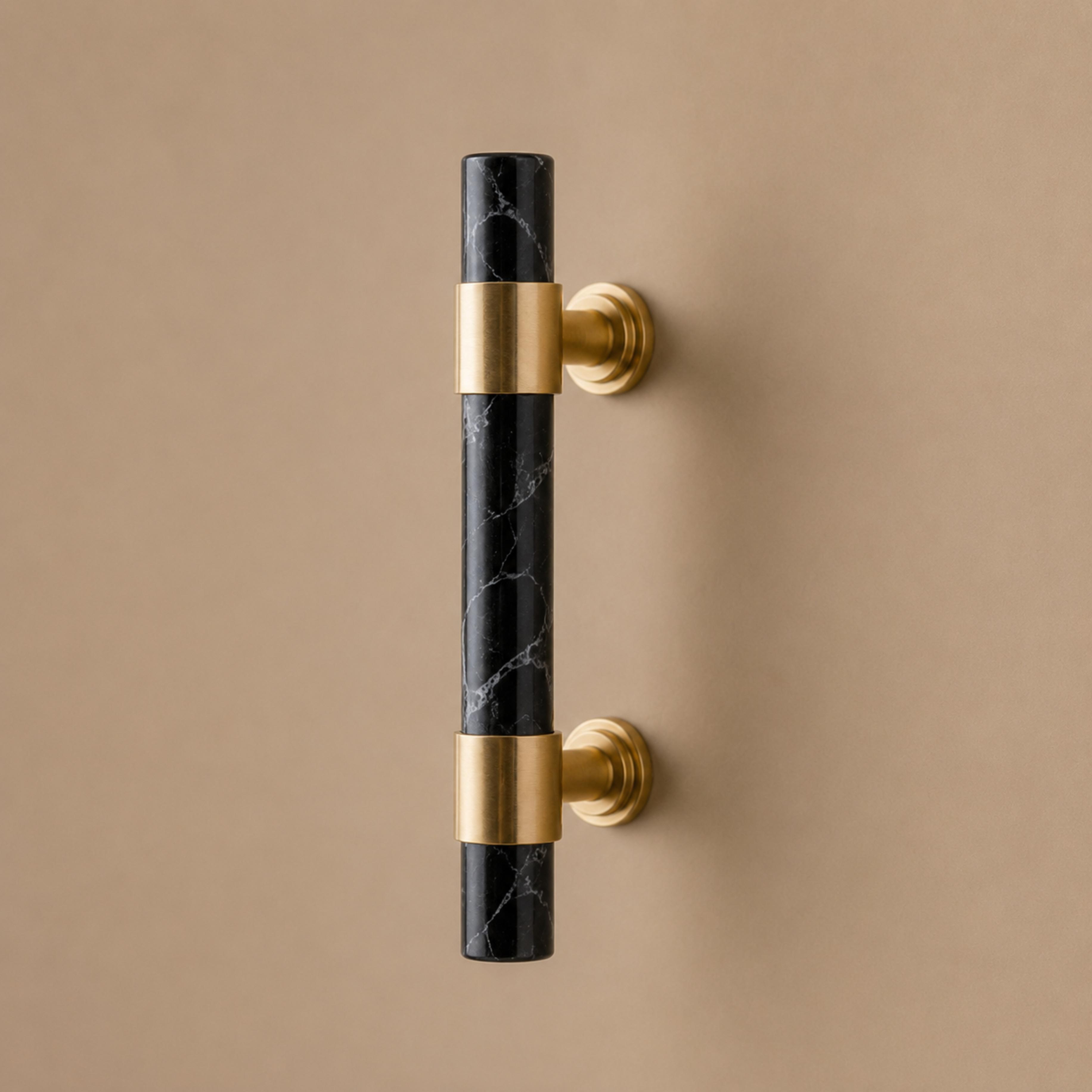 Ergonomic Brass & Marble Cabinet Handle (3.8 in Center-to-Center)