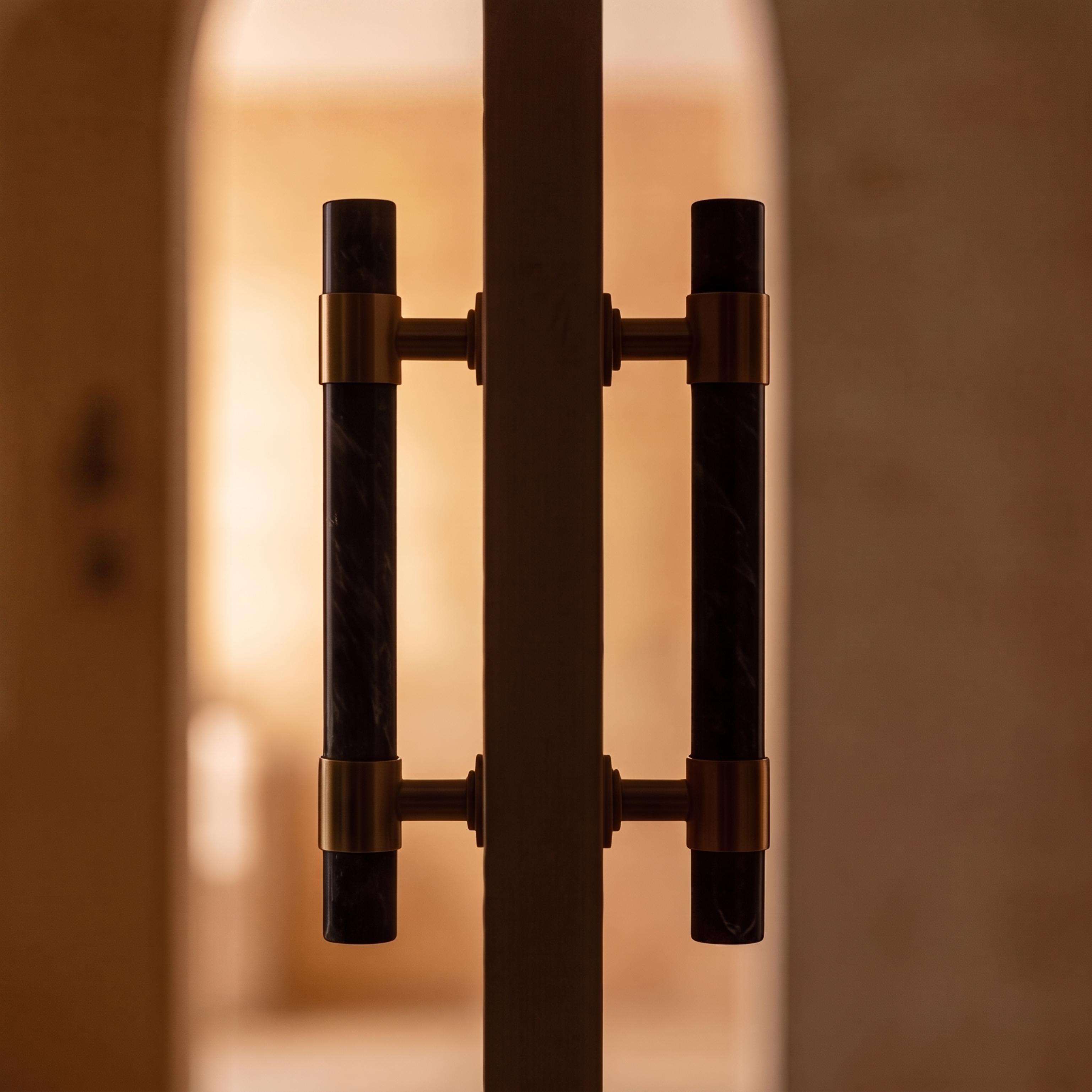 Ergonomic Brass & Marble Cabinet Handle (3.8 in Center-to-Center)