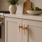 Ergonomic Brass & Marble Cabinet Handle (3.8 in Center-to-Center)