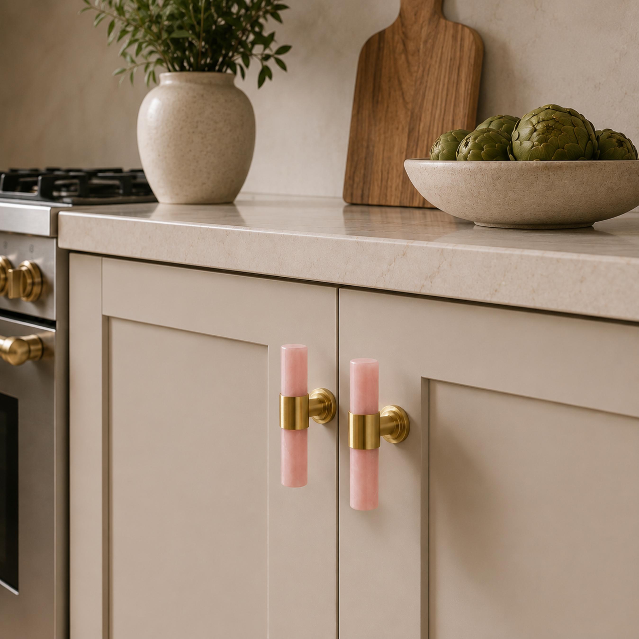 Ergonomic Brass & Marble Cabinet Handle (3.8 in Center-to-Center)
