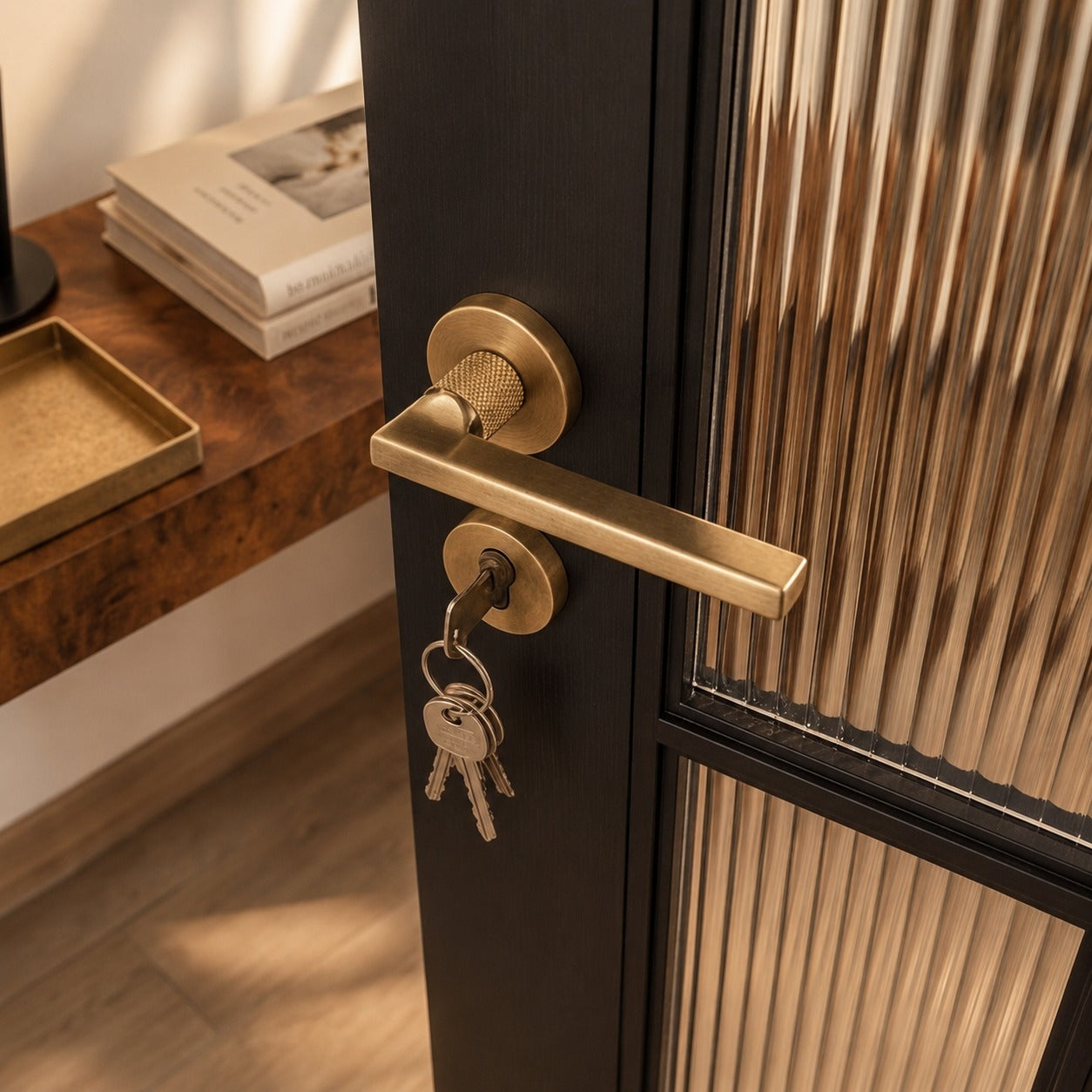 Ergonomic Matte Black & Brass Interior Door Handle Set (Multiple Configurations)