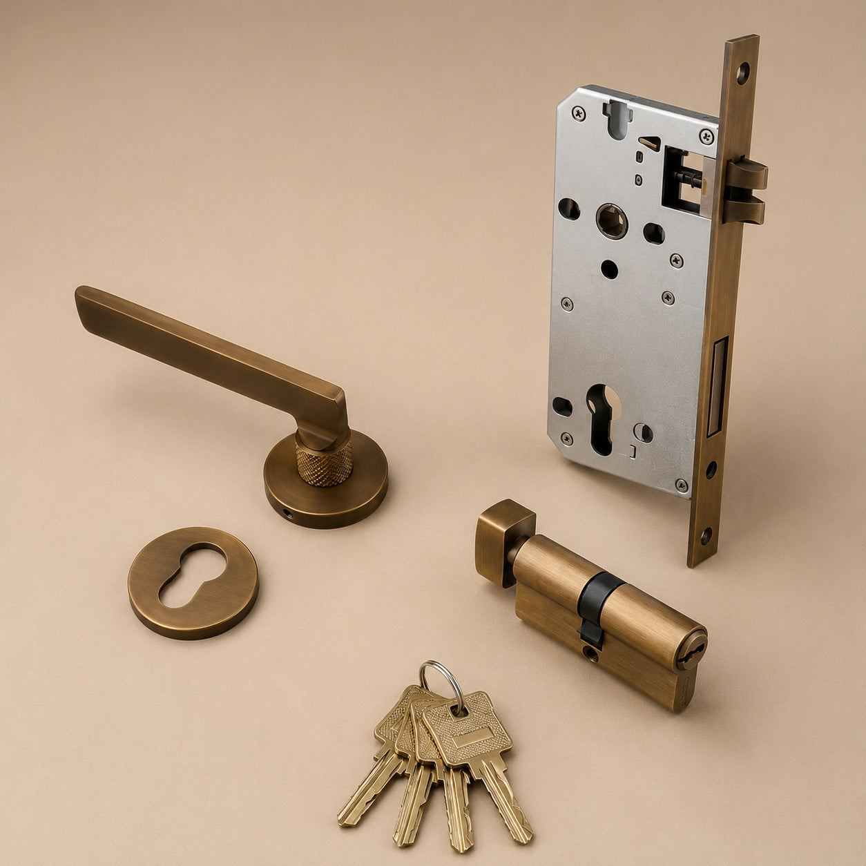 Ergonomic Matte Black & Brass Interior Door Handle Set (Multiple Configurations)