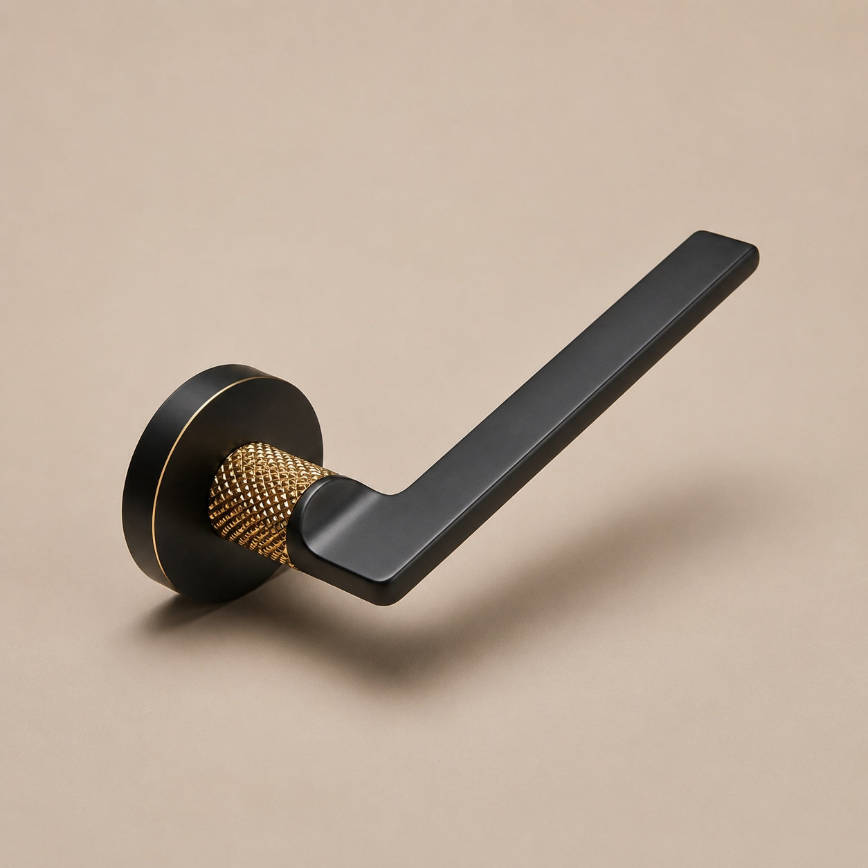 Ergonomic Matte Black & Brass Interior Door Handle Set (Multiple Configurations)
