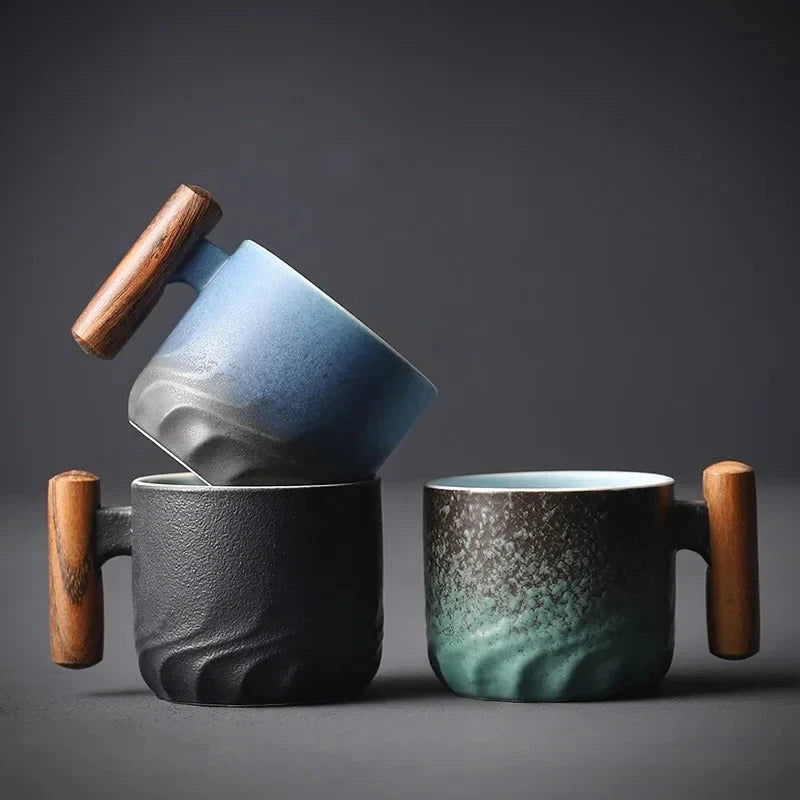 Espresso Cup Ceramic Wooden Handle Dishwasher Safe
