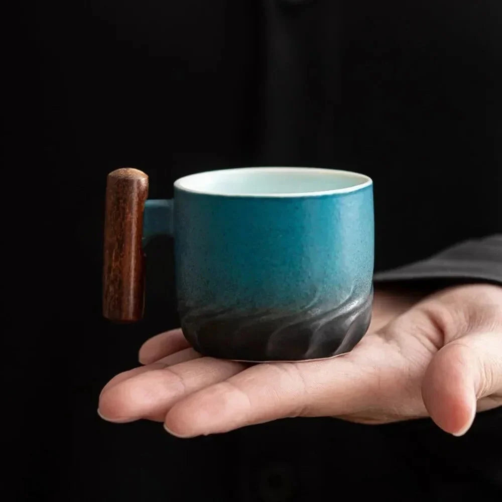 Espresso Cup Ceramic Wooden Handle Dishwasher Safe