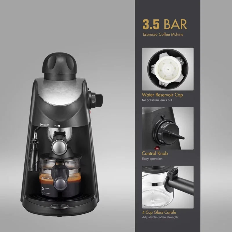 Espresso Machine Steam Wand Compact 4-Cup