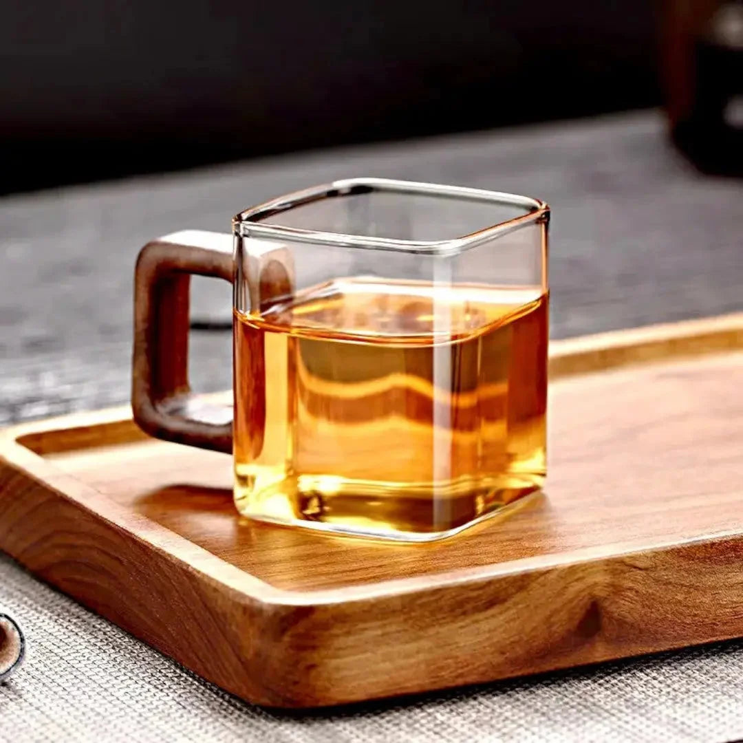 Espresso Mug Square Borosilicate Glass & Walnut Handle