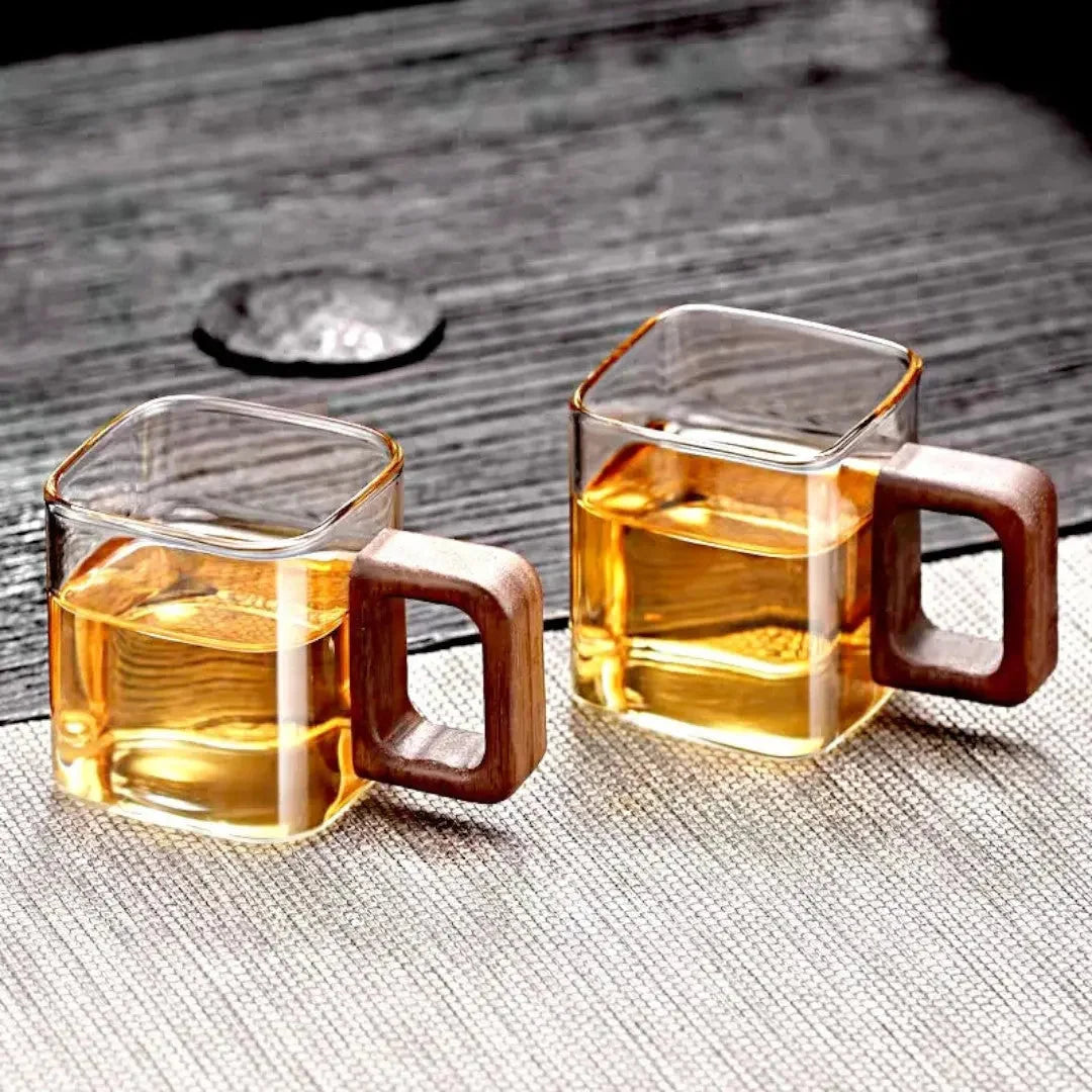 Espresso Mug Square Borosilicate Glass & Walnut Handle