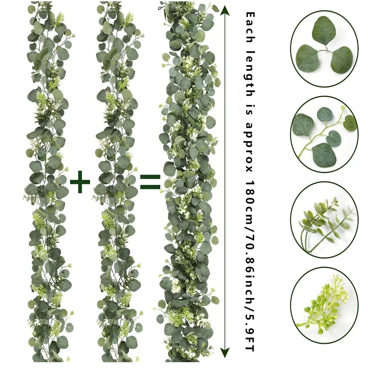 Eucalyptus Garland Set of 2 Silk-Like Flexible Stems