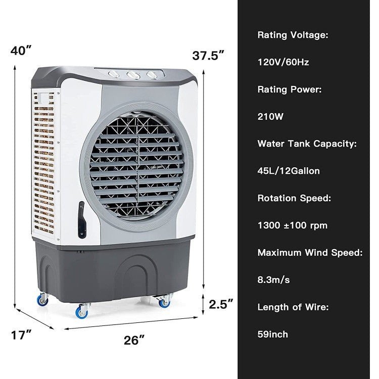 Evaporative Air Cooler 4-In-1 Energy-Efficient 45 Liter Tank