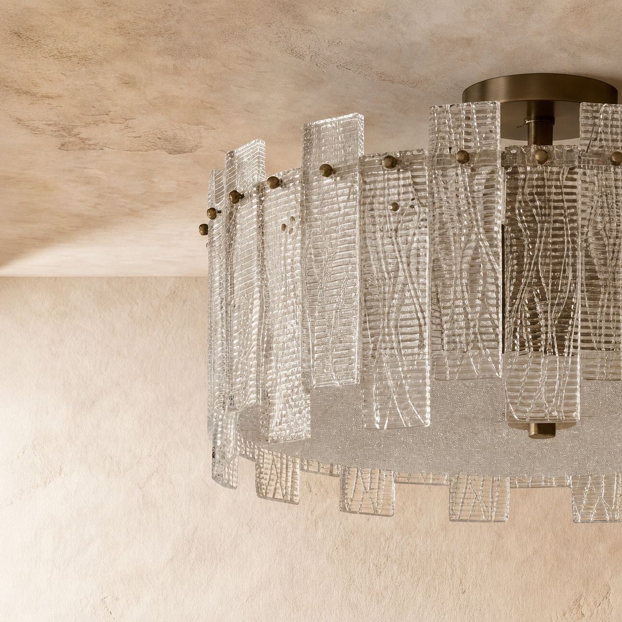 Even Ambient Textured Glass & Copper Frame Semi-Flush Ceiling Light