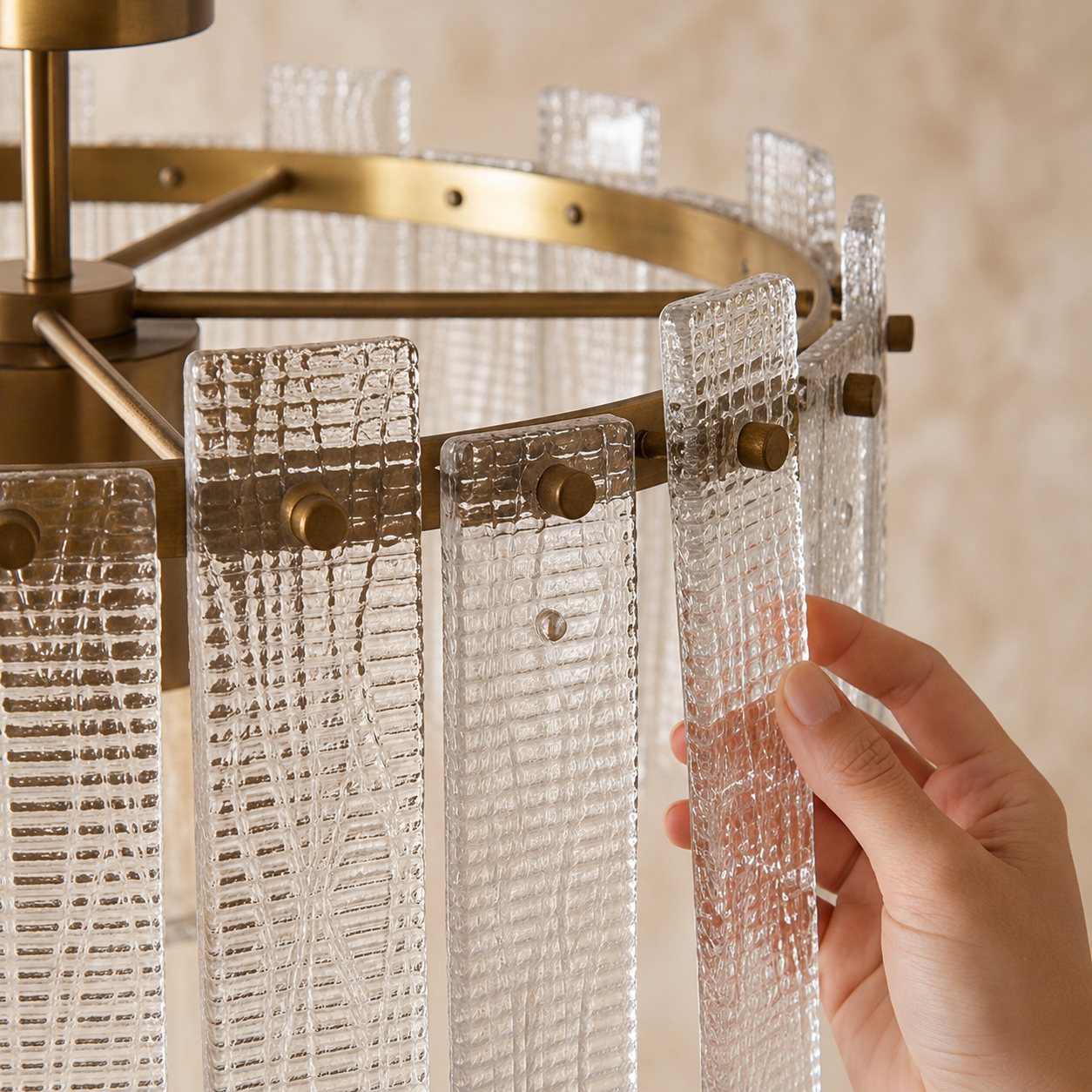 Even Ambient Textured Glass & Copper Frame Semi-Flush Ceiling Light