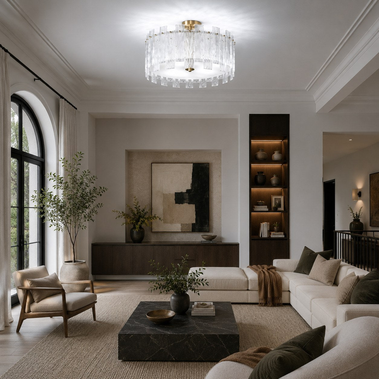 Even Ambient Textured Glass & Copper Frame Semi-Flush Ceiling Light