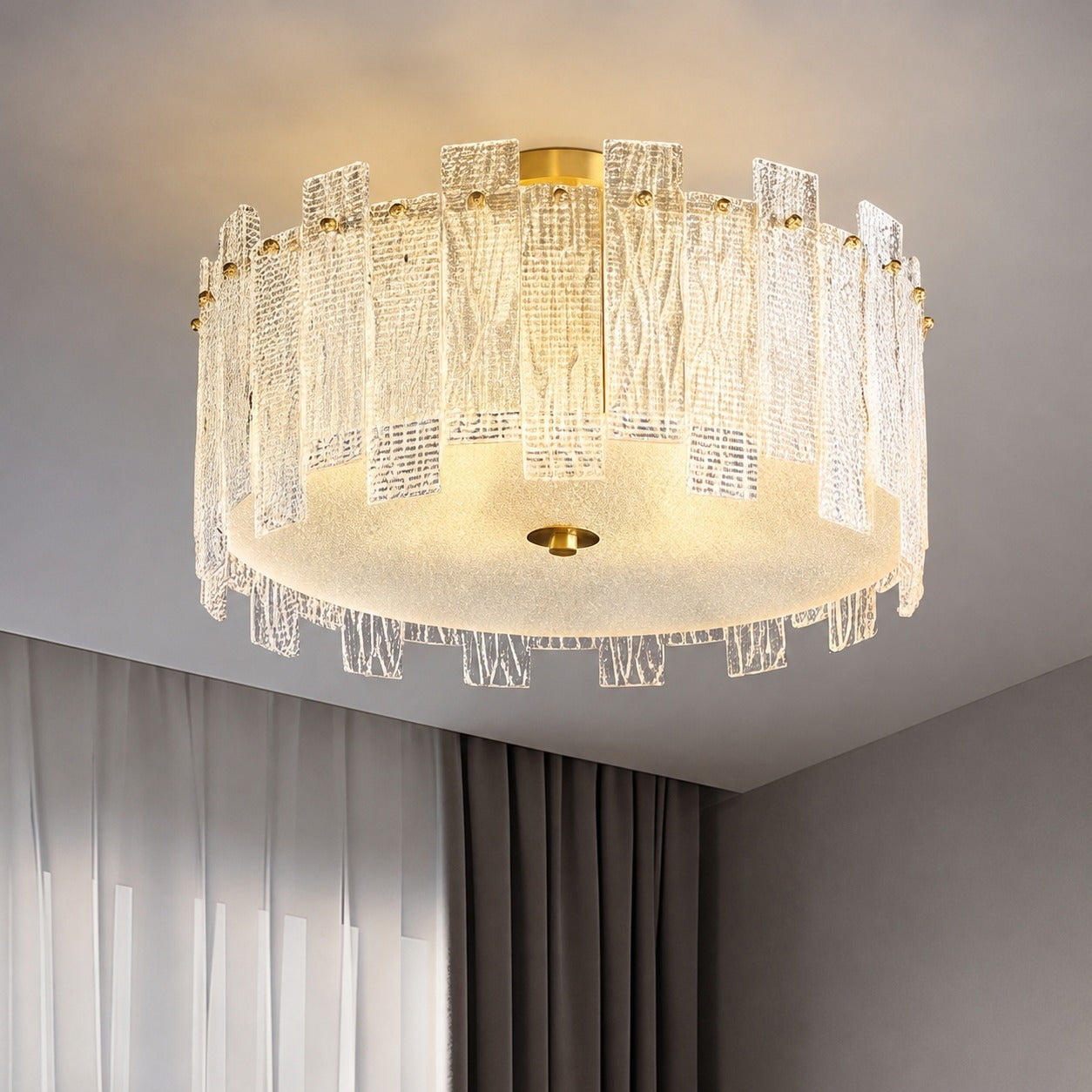 Even Ambient Textured Glass & Copper Frame Semi-Flush Ceiling Light