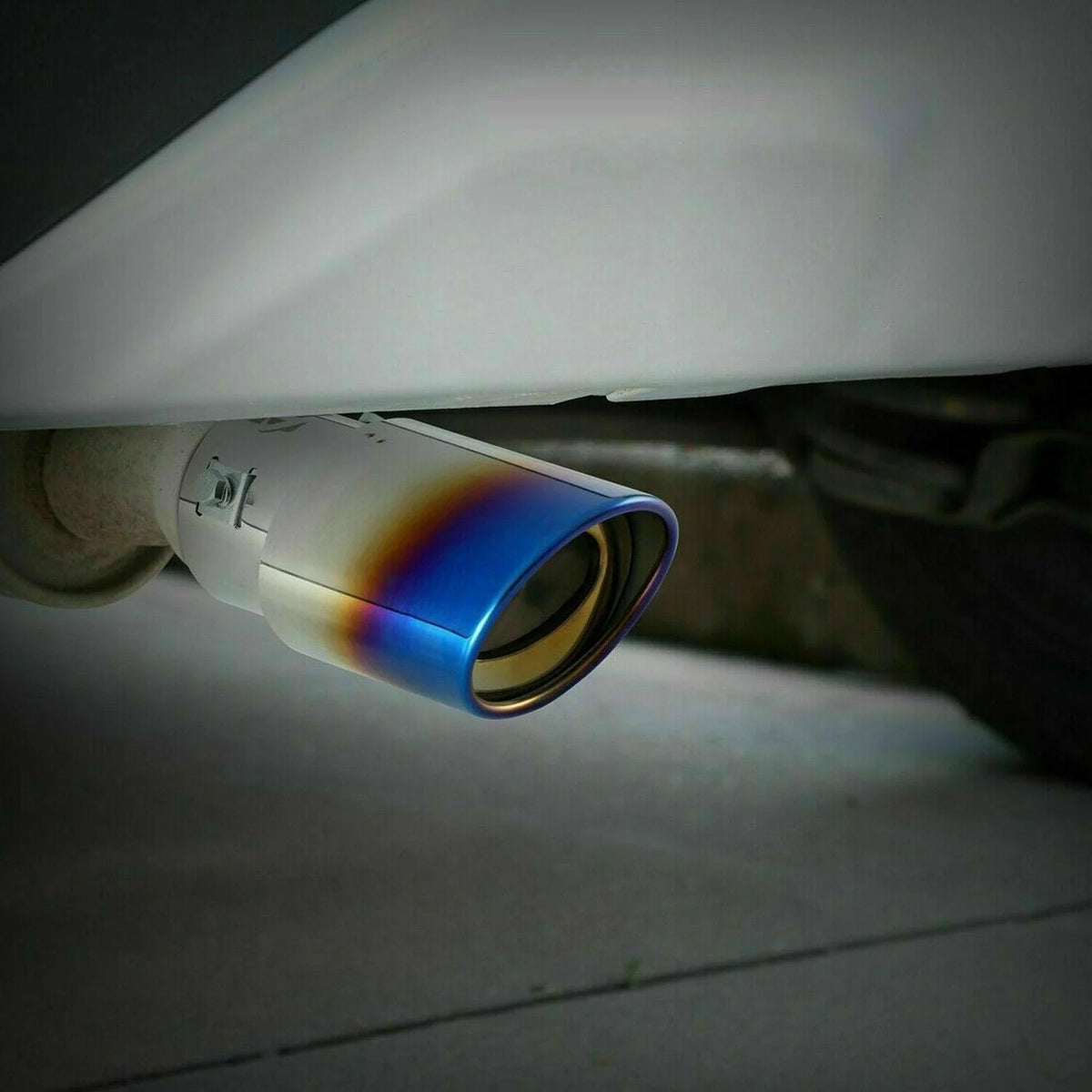 Exhaust Tip Chrome Blue Finish Stainless Steel Drainage Holes