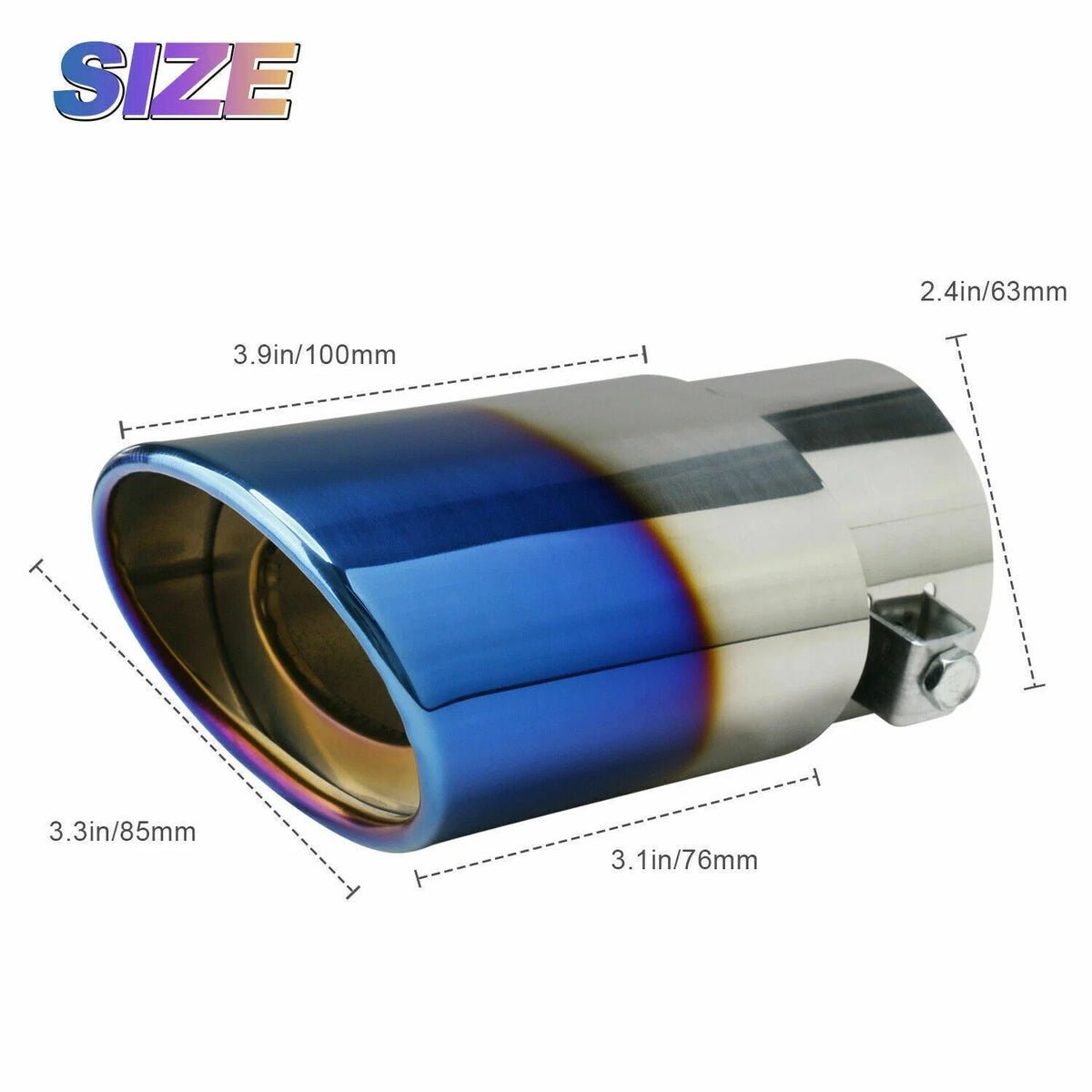 Exhaust Tip Chrome Blue Finish Stainless Steel Drainage Holes