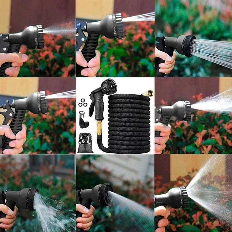 Expandable Garden Hose 8 Spray Patterns Brass Fittings