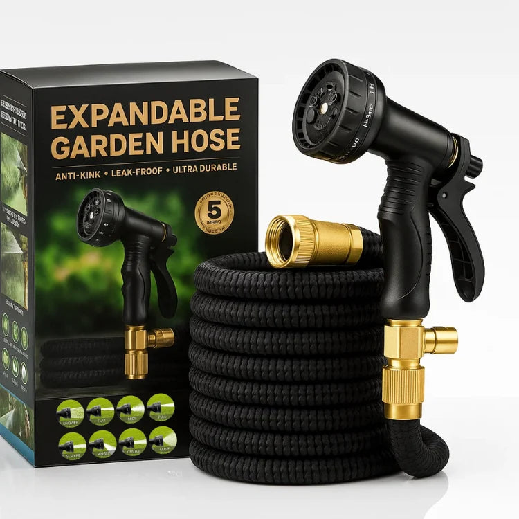 Expandable Garden Hose Anti-Kink Leak-Proof 8-Mode Nozzle