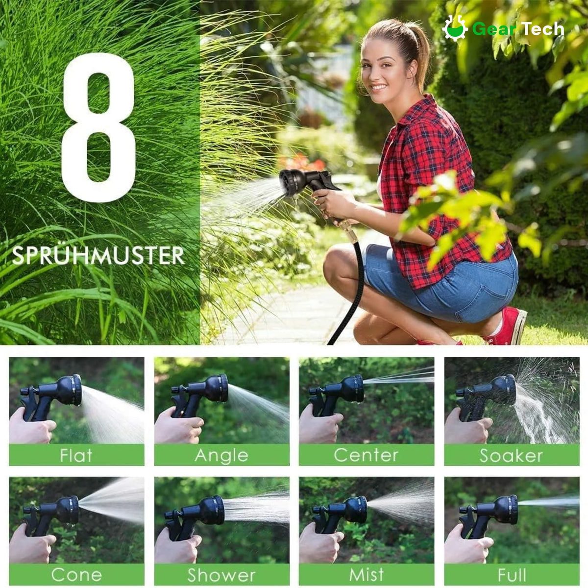 Expandable Garden Hose Anti-Kink Leak-Proof 8-Mode Nozzle