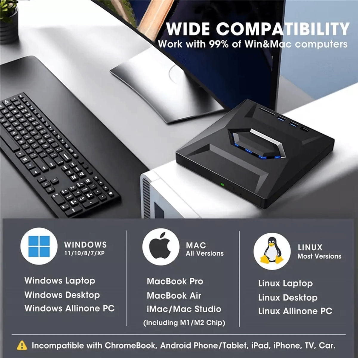 External Optical Drive 24X Read Speed SD Card Slot