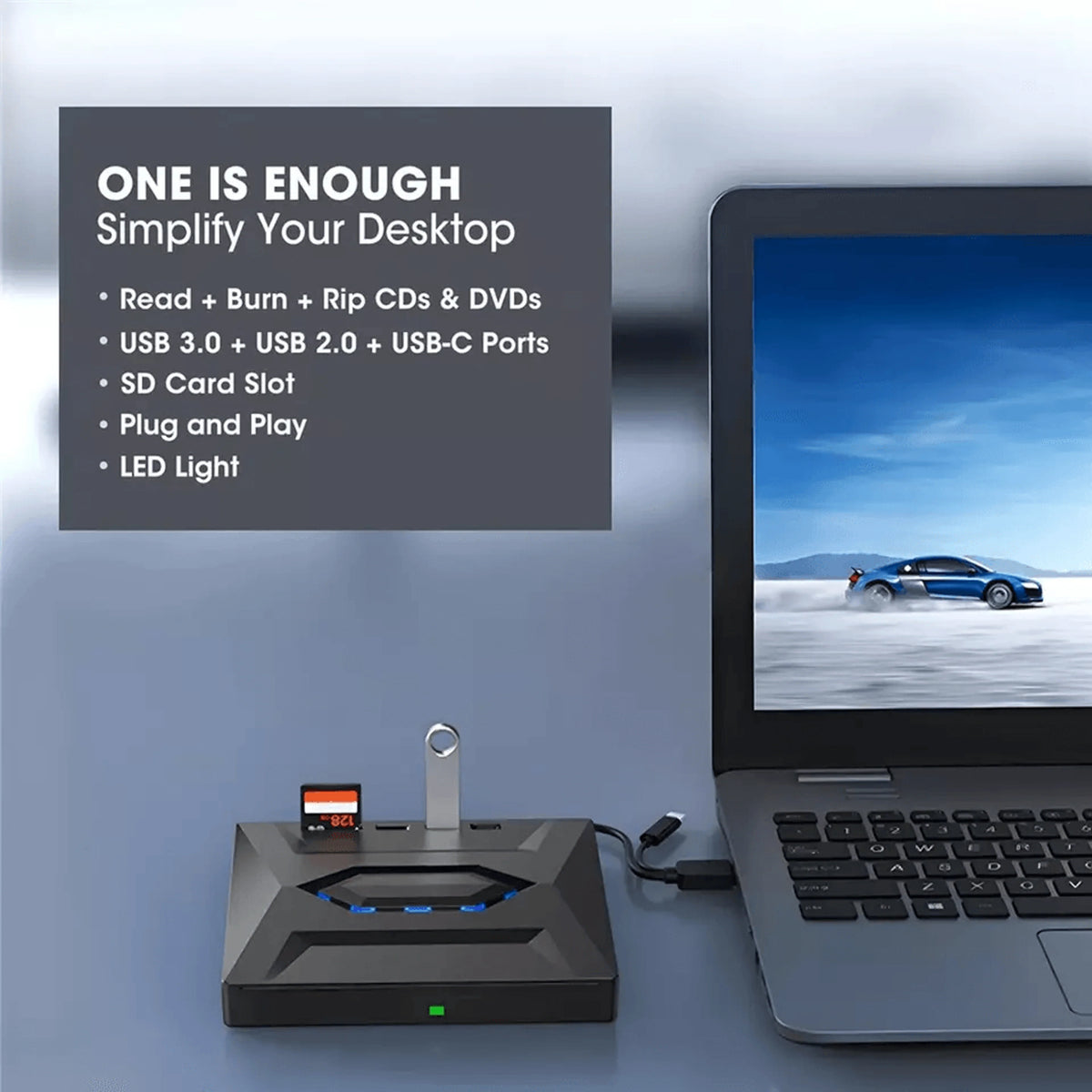 External Optical Drive 24X Read Speed SD Card Slot