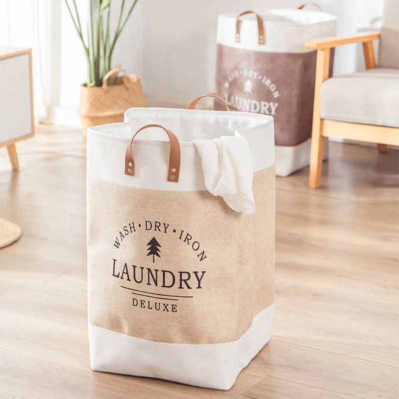 Fabric Storage Basket Foldable Reinforced Seams & Handles