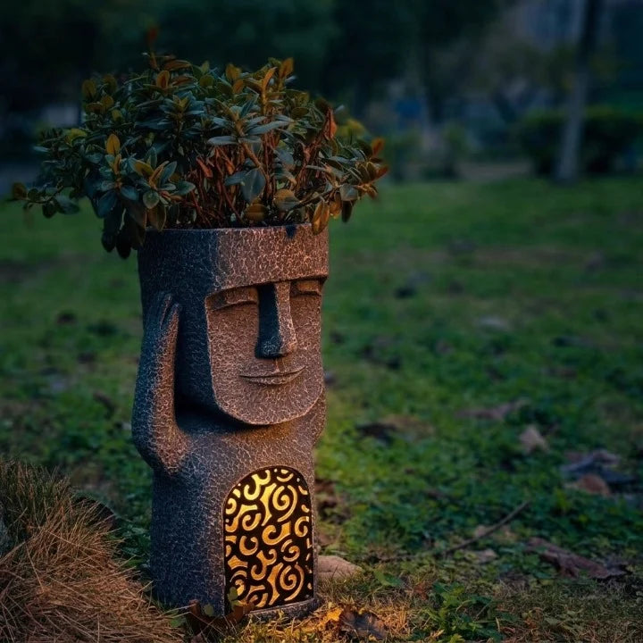 Face Planter Solar Powered LED Stone Look Resin