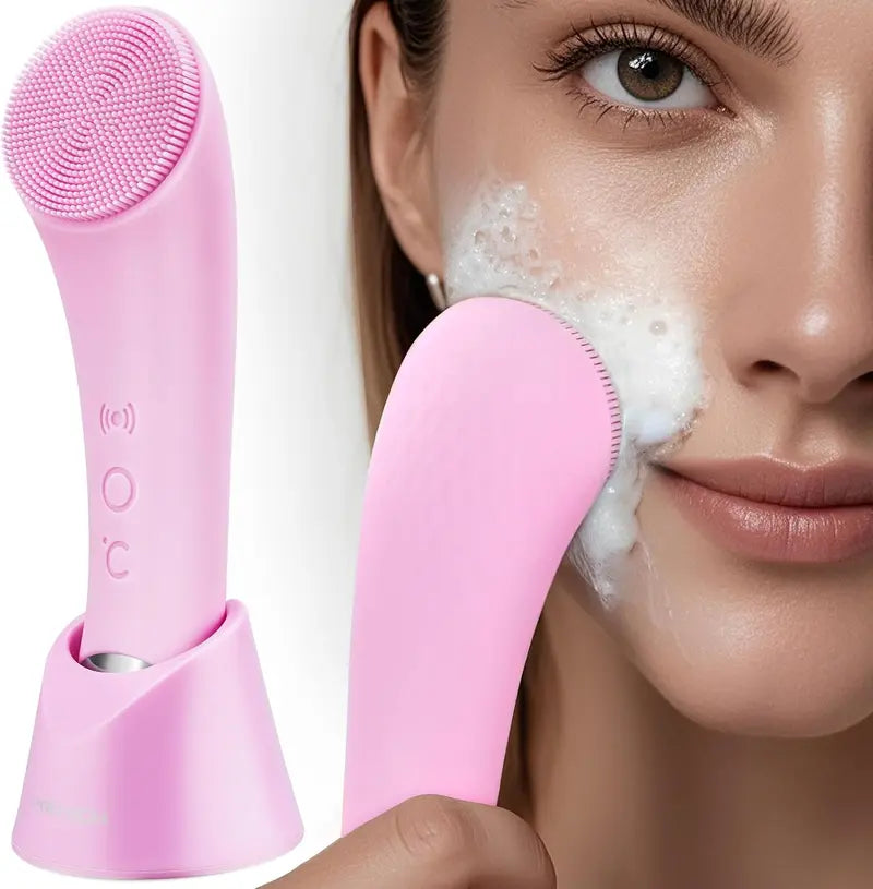 Facial Cleansing Brush Vibrating Warming Tip Food-Grade Silicone