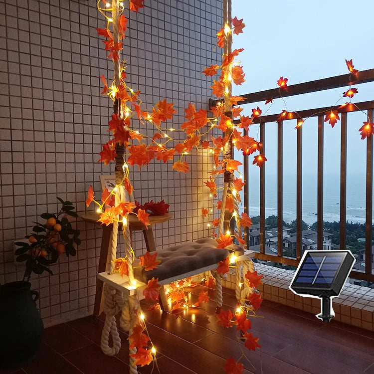 Fairy Light Garland Maple Leaf Warm White Solar & Battery