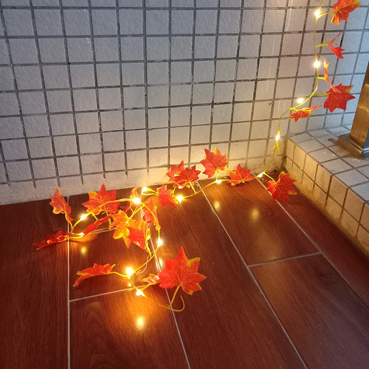 Fairy Light Garland Maple Leaf Warm White Solar & Battery