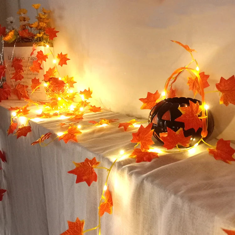 Fairy Light Garland Maple Leaf Warm White Solar & Battery