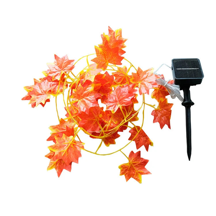 Fairy Light Garland Maple Leaf Warm White Solar & Battery