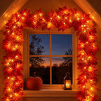 Fall Garland 9 Ft 50 Warm Orange Bulbs